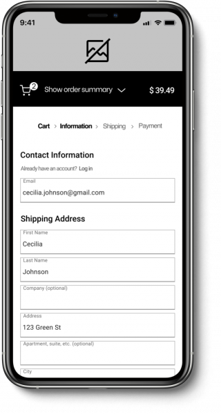 Shipping Info wireframe